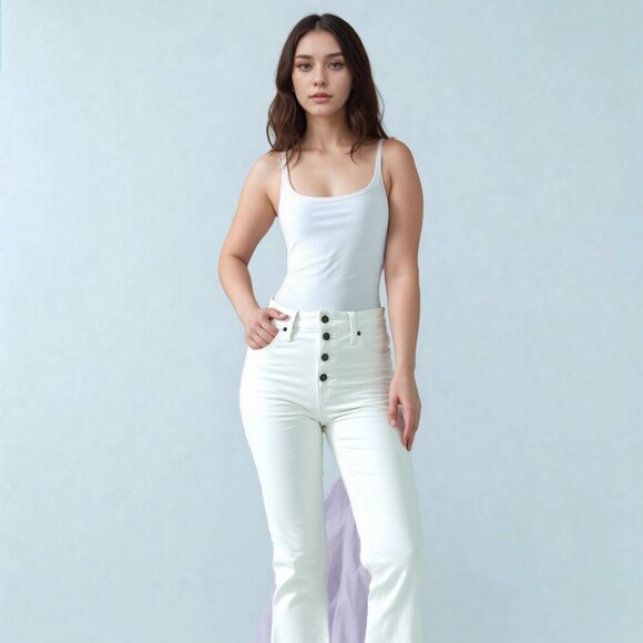 Madewell Jeans Womens Sz 27 10" High Rise Skinny Crop White Button Fly Mom Denim - Picture 1 of 6